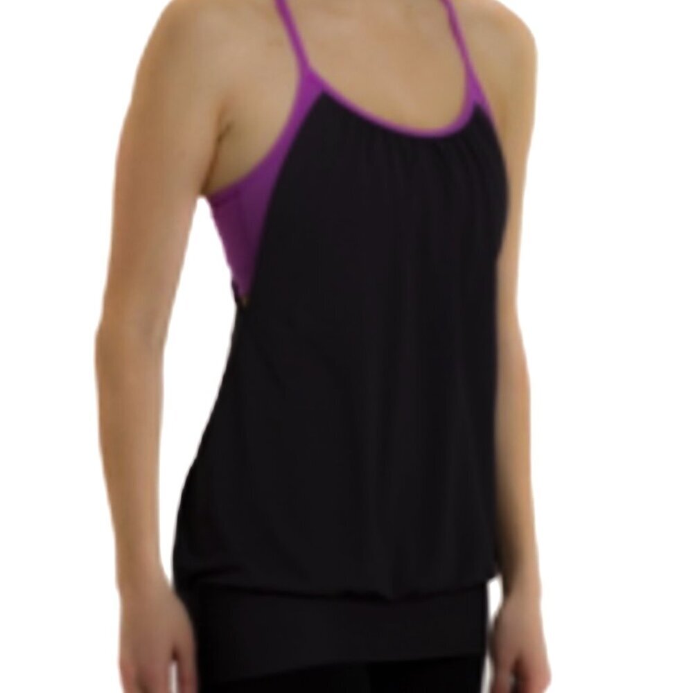 Lululemon Athletica No Limits Raspberry Black Workout Racerback‎ Bra w/Tank Sz S
